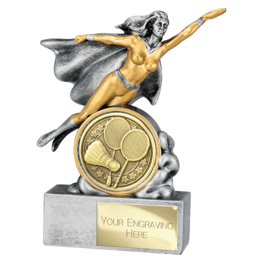 Hero Female Badminton Award Antique Silver 140mm