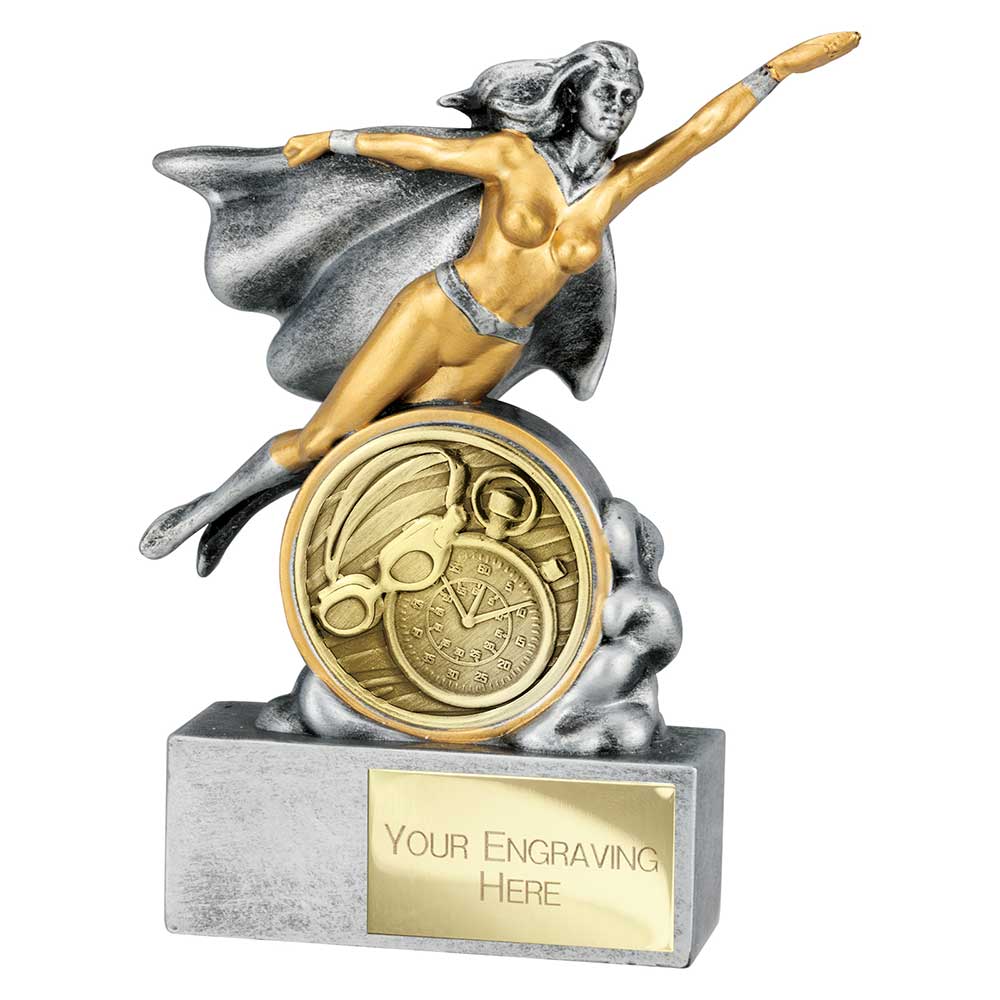 Hero Female Swimming Award Antique Silver 140mm