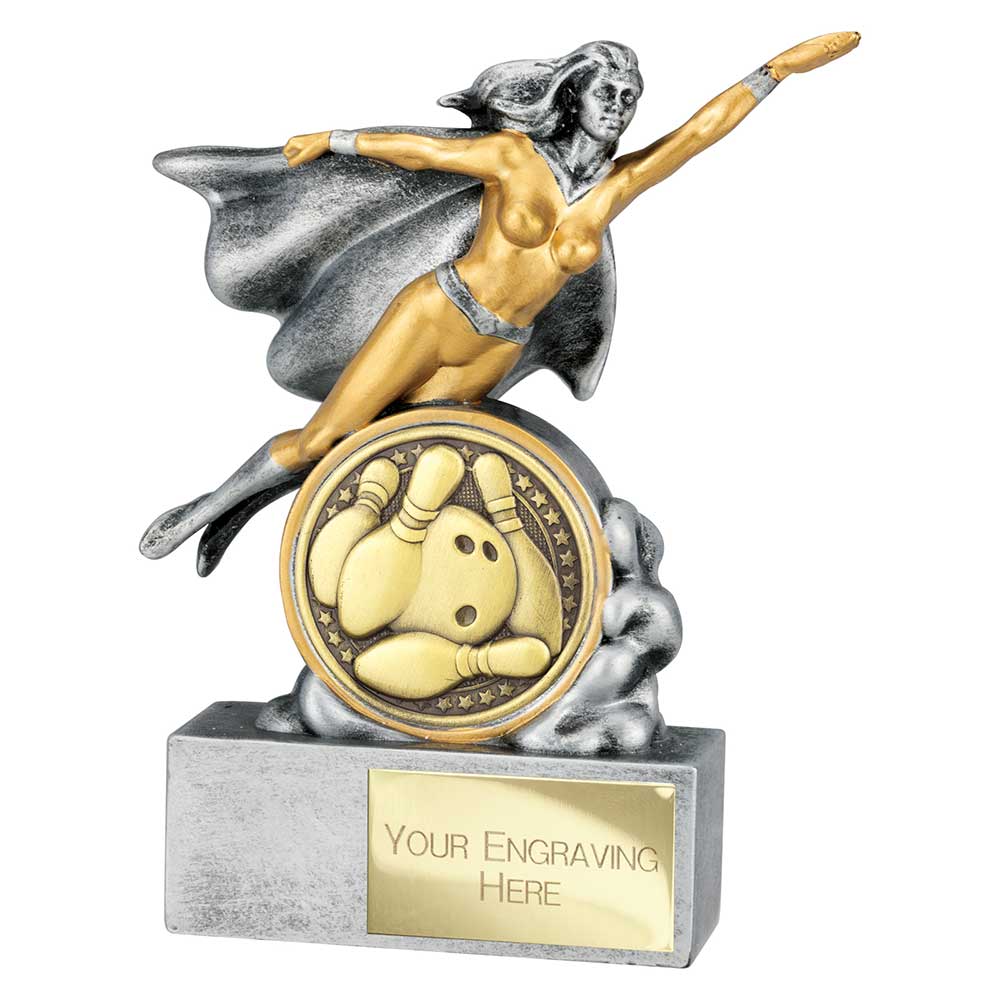 Hero Female Ten Pin Bowling Award Antique Silver 140mm