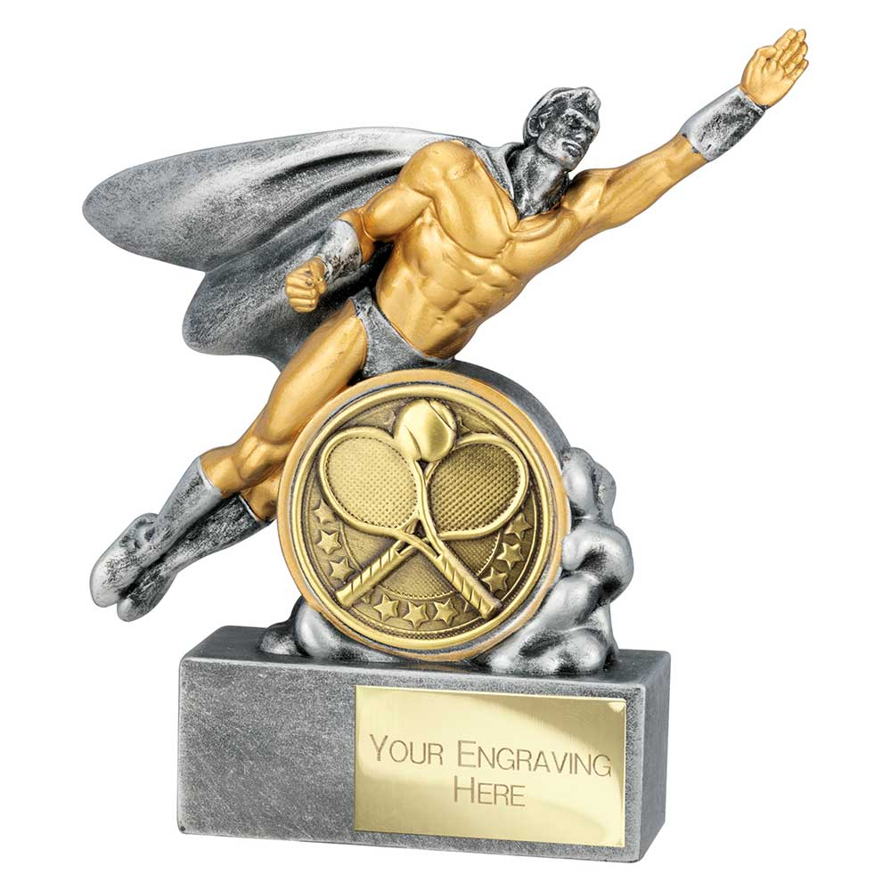 Hero Male Tennis Award Antique Silver 140mm
