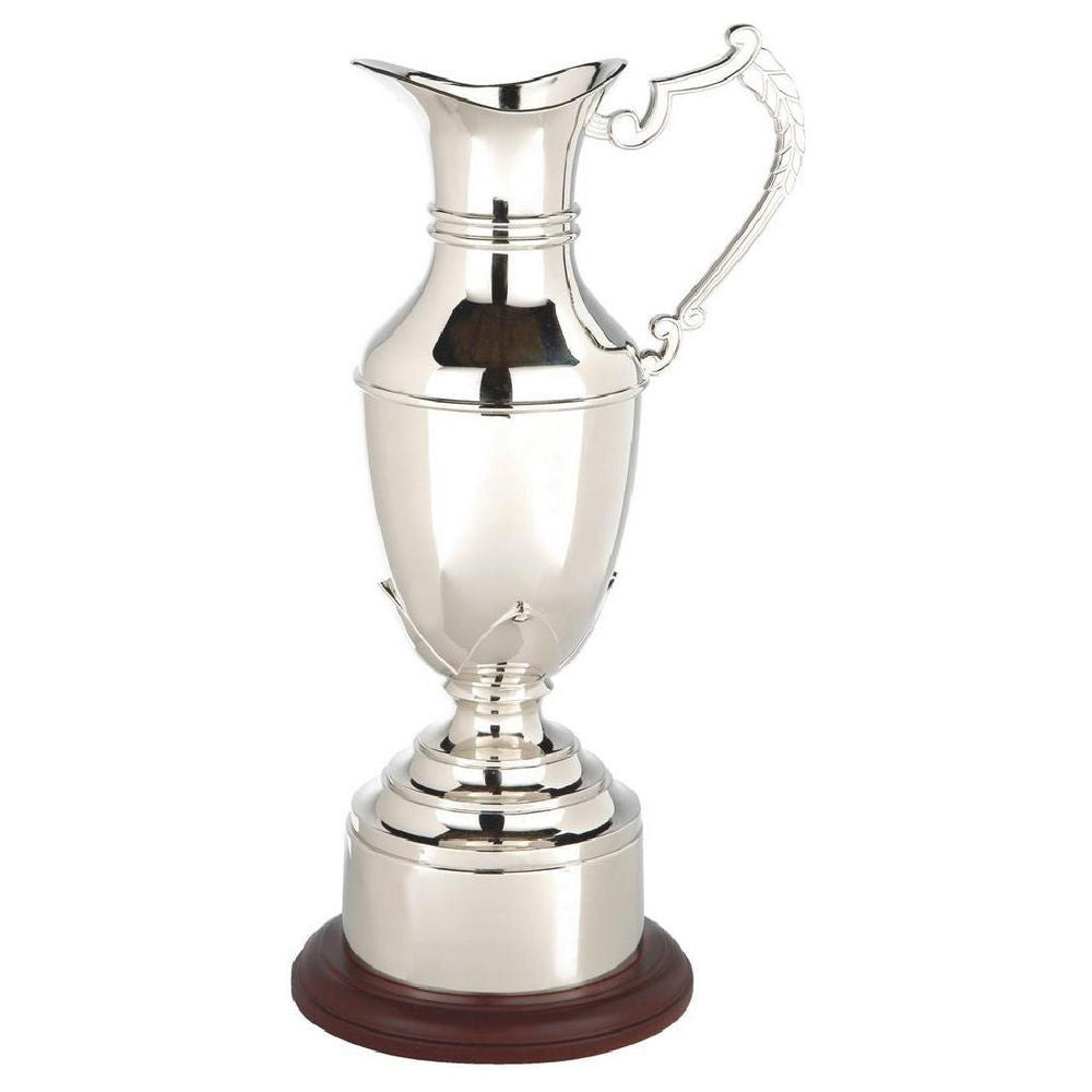 Nickel Plate Claret Jug on Wood Plinth with Band 310mm