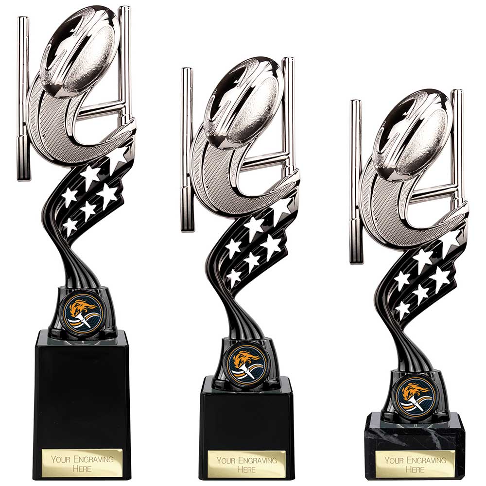 Innov8 Rugby Plastic Trophy Silver & Black 250mm