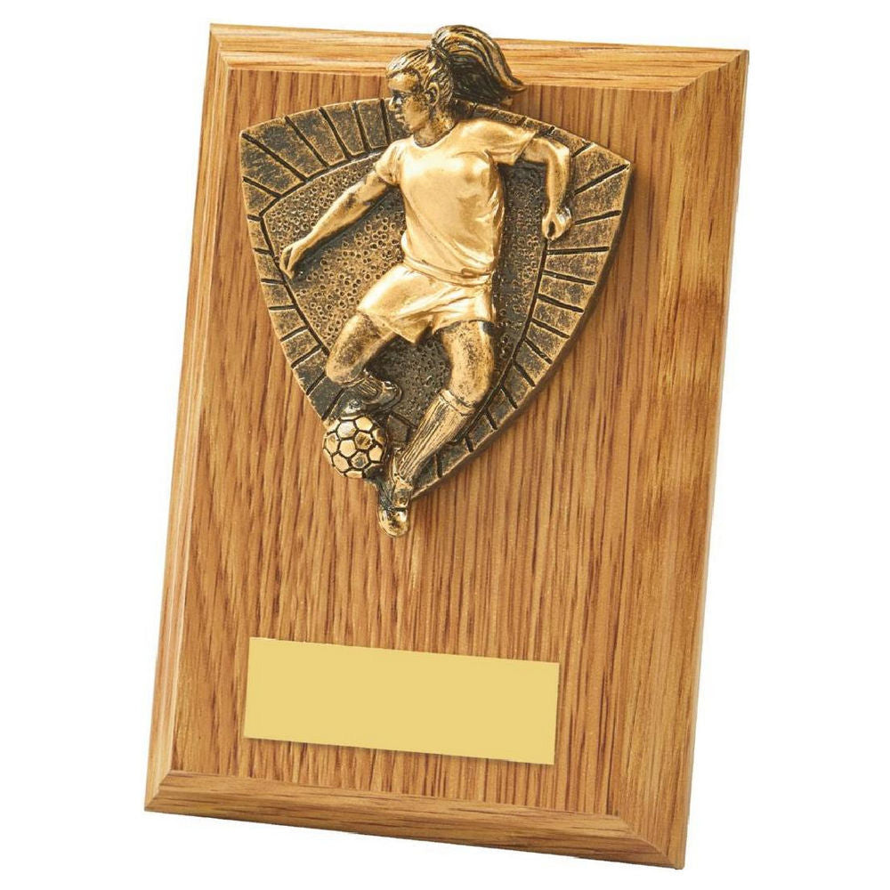 Female Footballer Wood Plaque Award 130mm