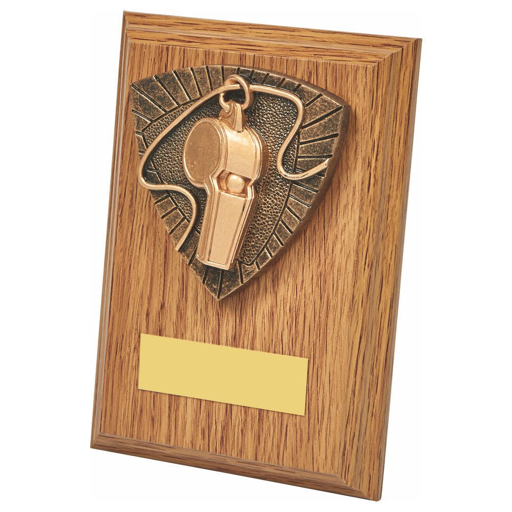 Referee's Whistle Wood Plaque Award 130mm