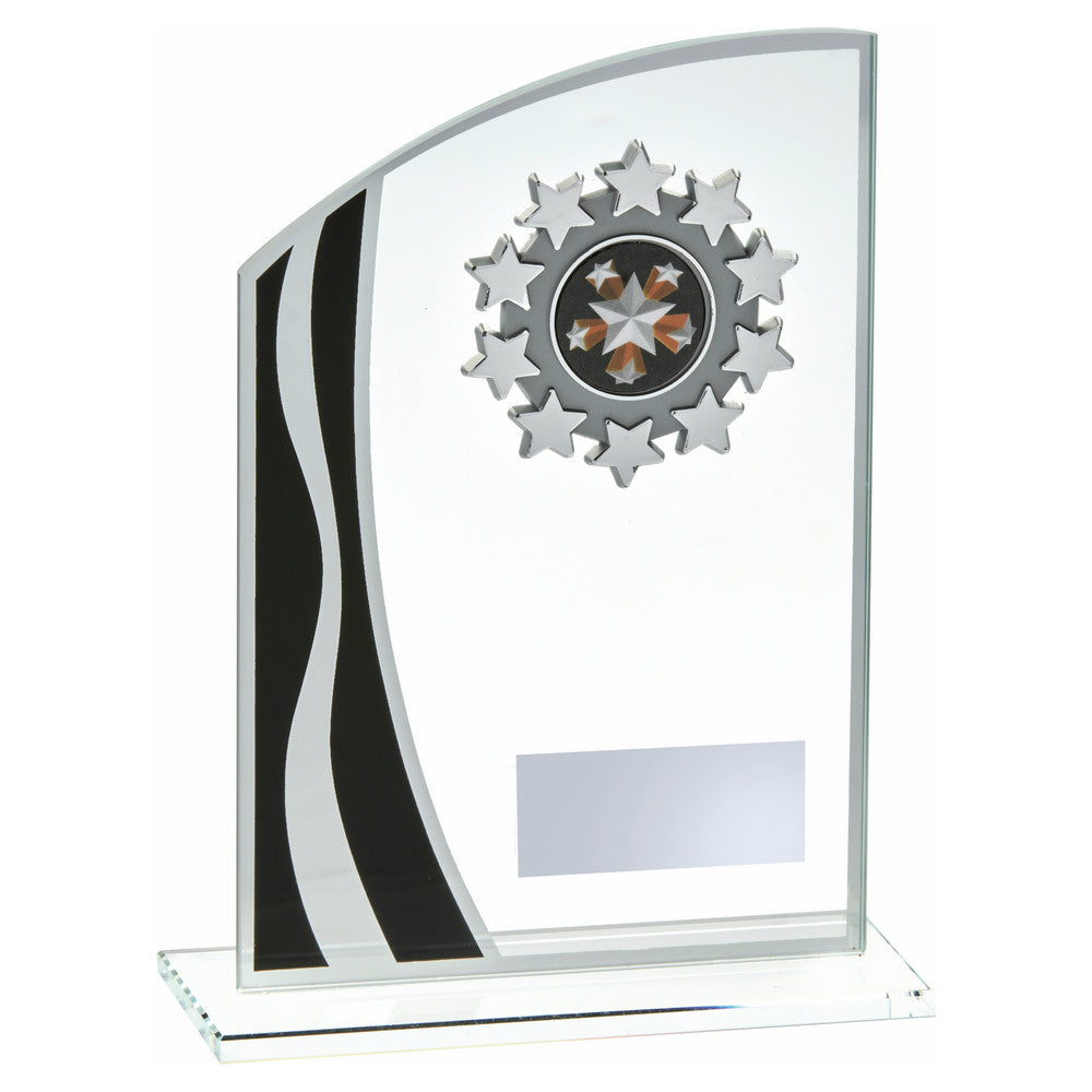 Glass Award with Black Waves and Silver Trim 160mm