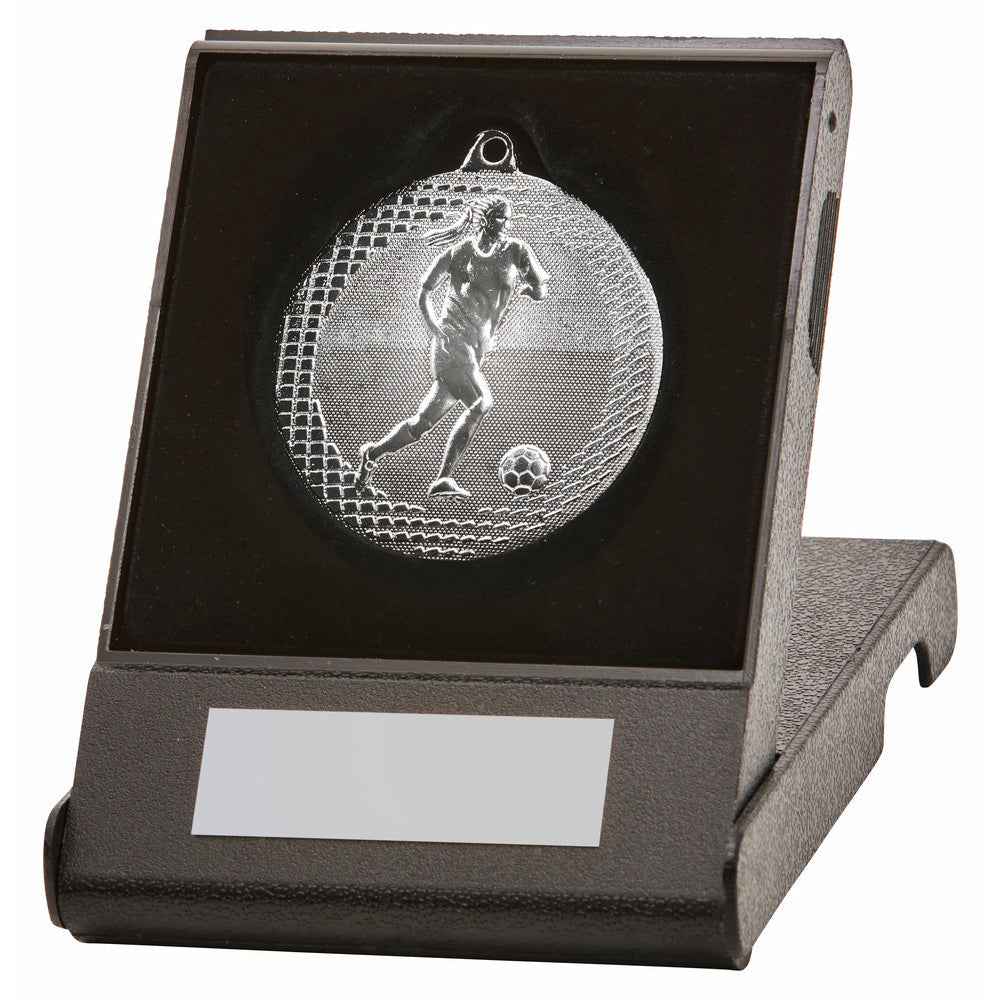 Gold Female Football Medal in Case