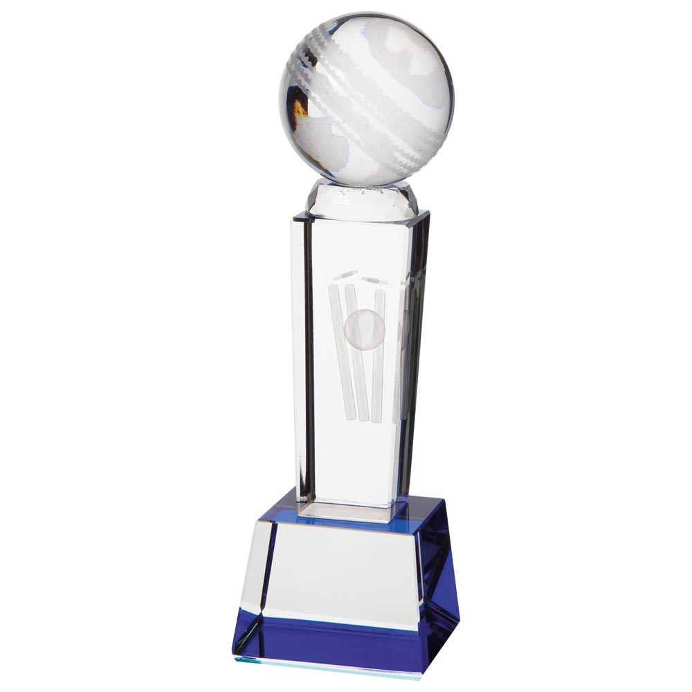 Tribute Cricket Crystal Award 180mm  (50mm Thick)