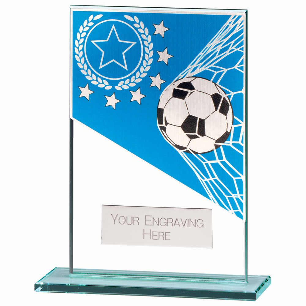 Mustang Football Blue Jade Glass Award 125mm