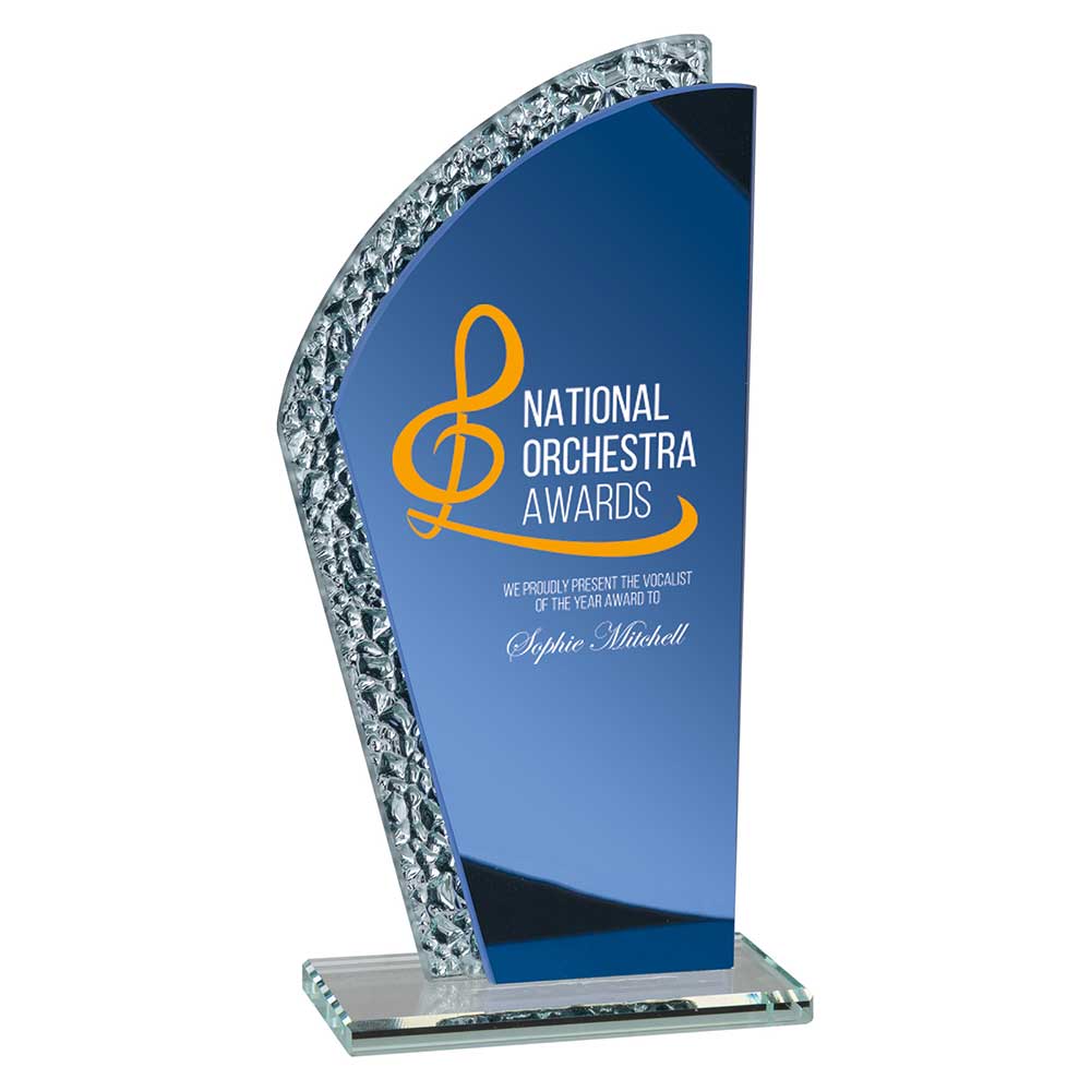 Hawk Glass Award Blue & Silver 165mm  (5mm Thick)