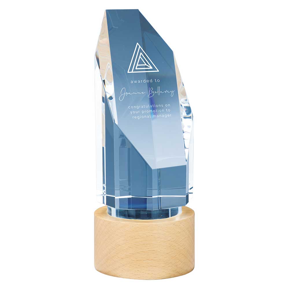 Solo Glass Award Clear & Beechwood 175mm  (70mm Thick)