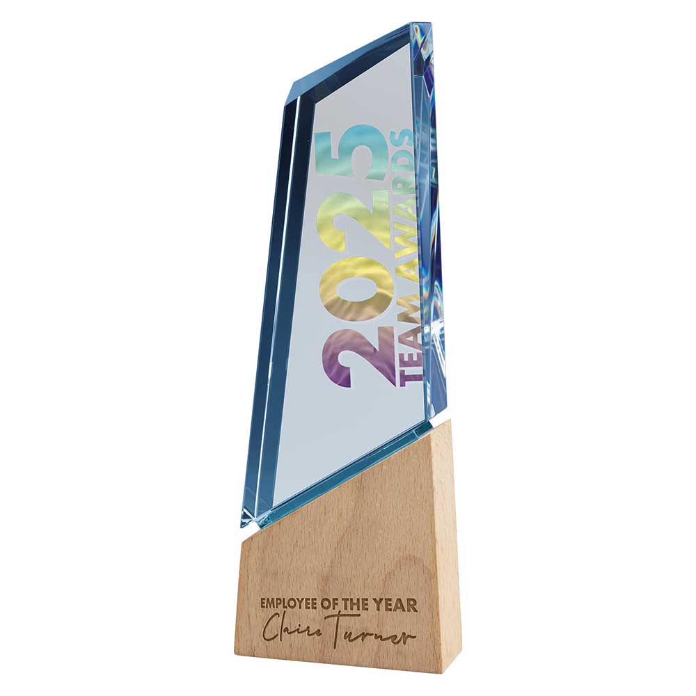 Mountain Peak Glass Award Clear & Beechwood 250mm  (35mm Thick)