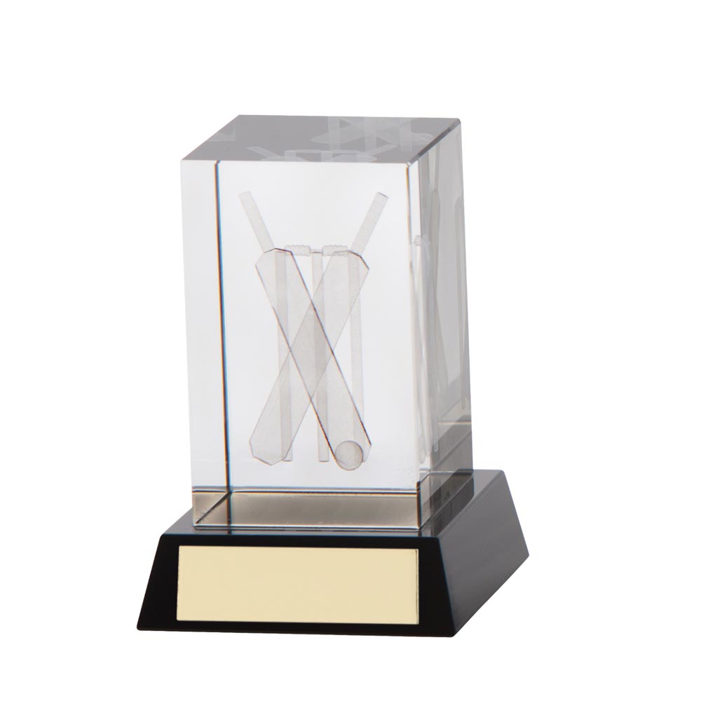 Conquest Cricket 3D Crystal Award 90mm (60mm Thick)
