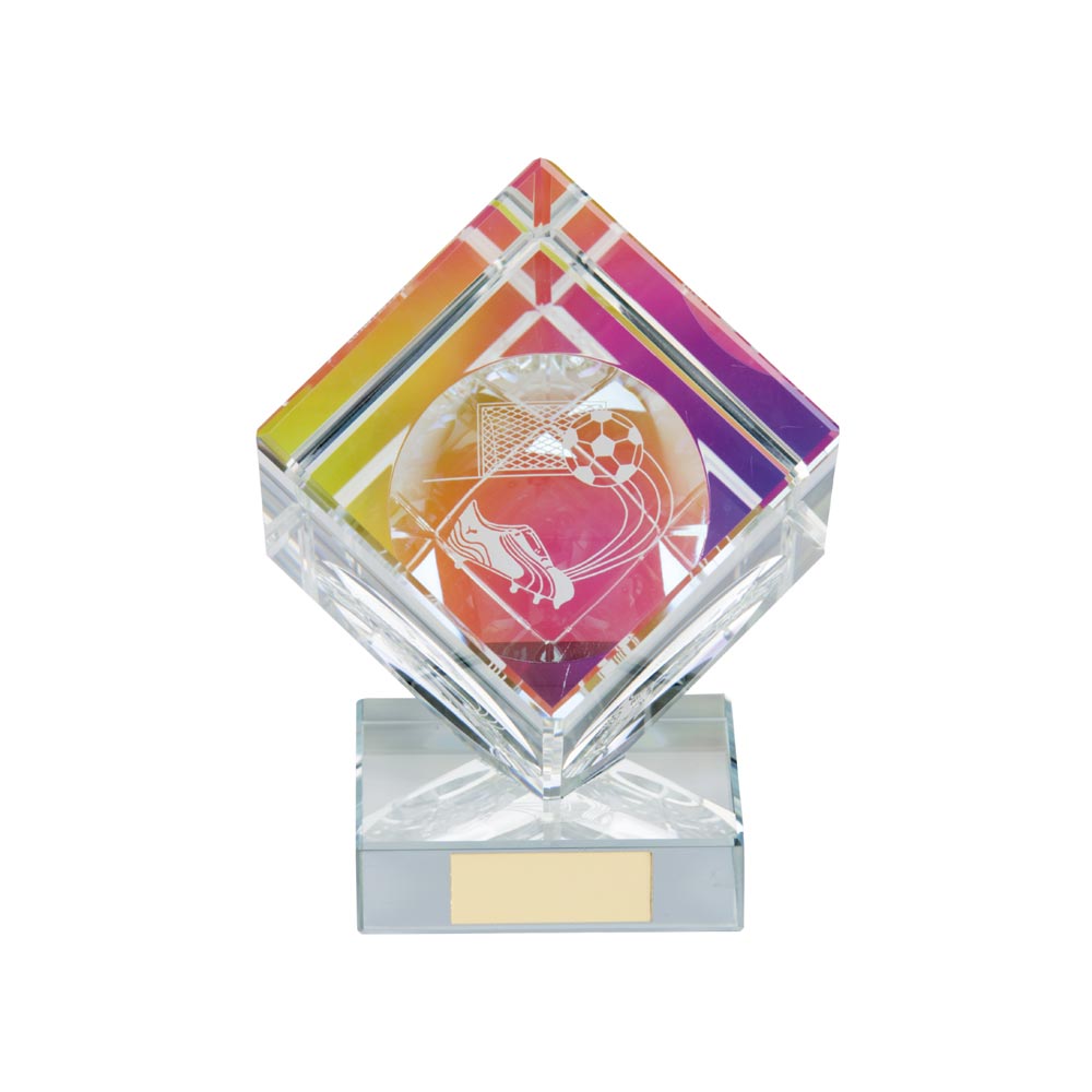 Victorious Football Crystal Cube Award 105mm  (60mm Thick)