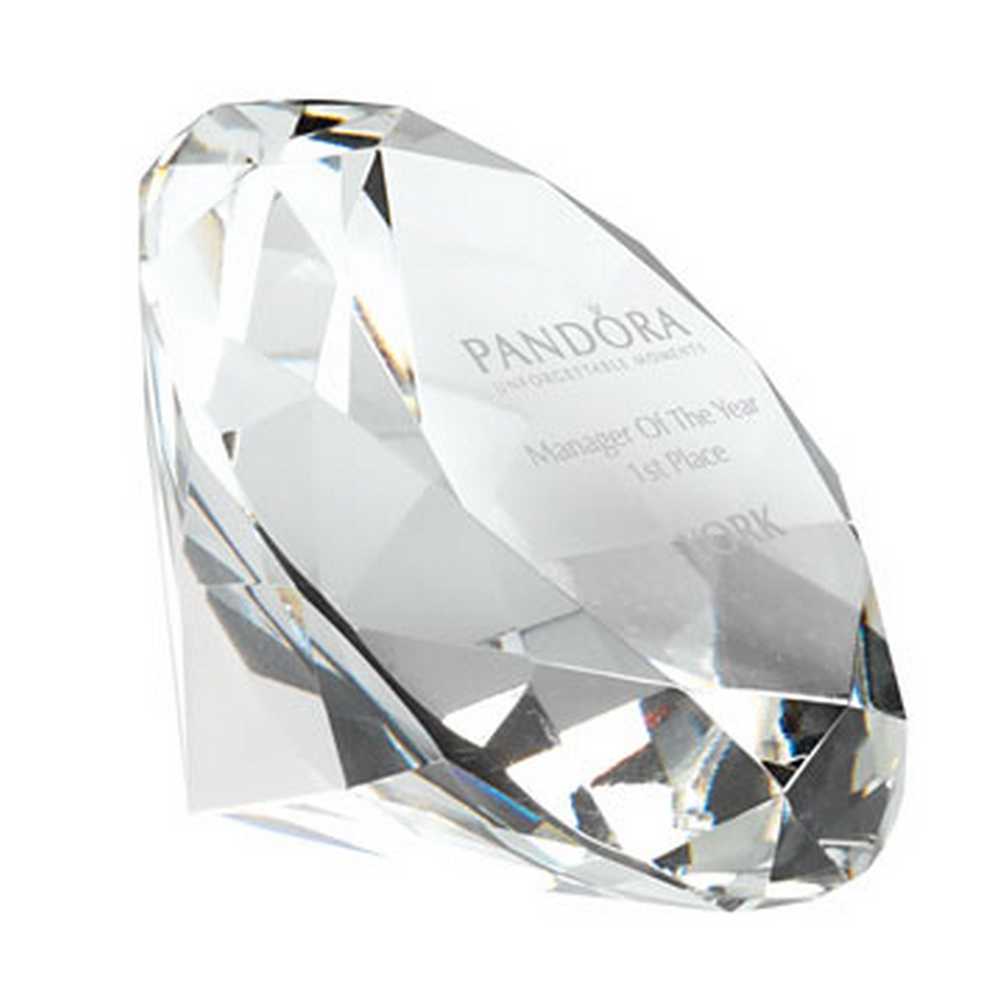 CLEAR GLASS DIAMOND SHAPED PAPERWEIGHT IN BOX - 4in