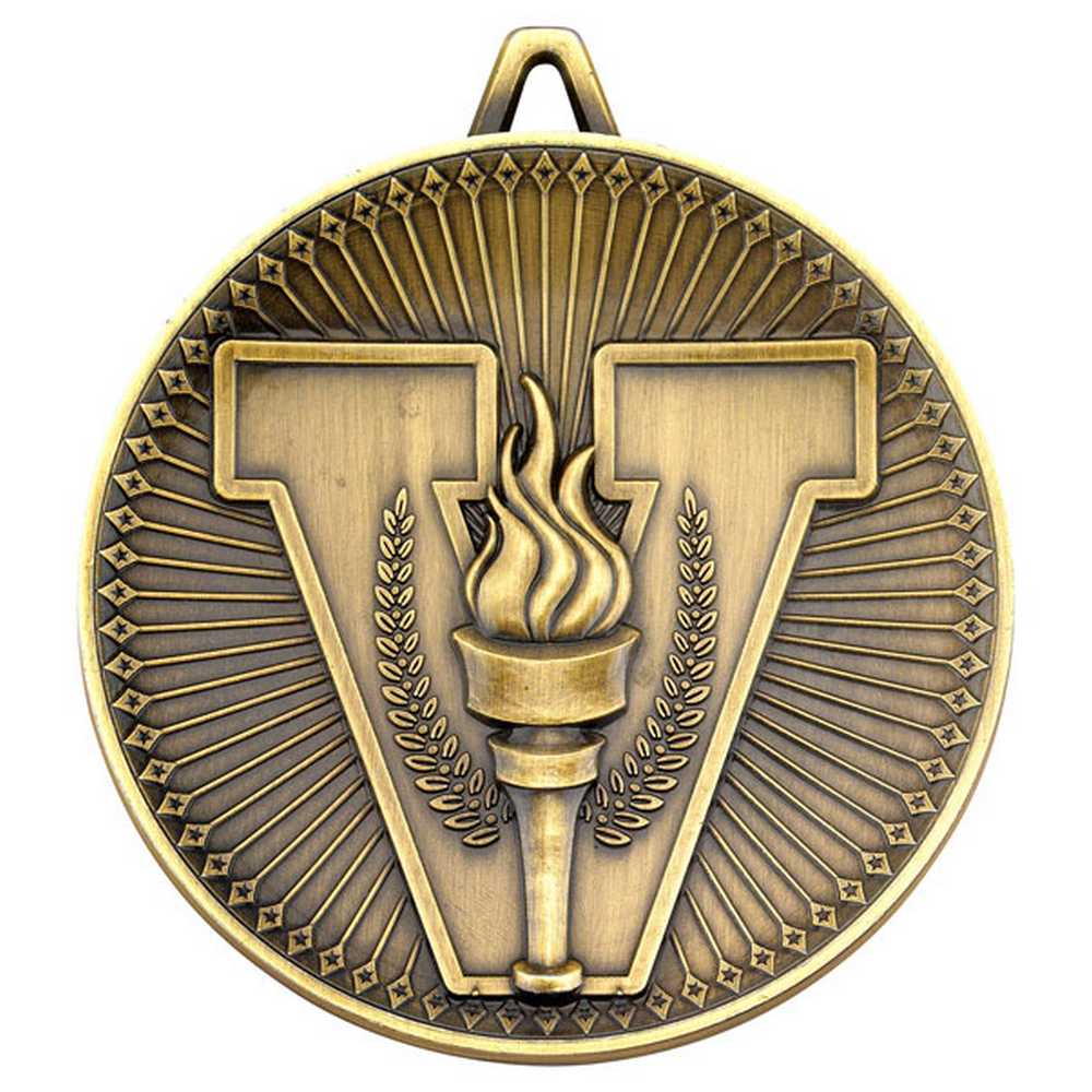 VICTORY TORCH DELUXE MEDAL ANTIQUE GOLD - 2.35in