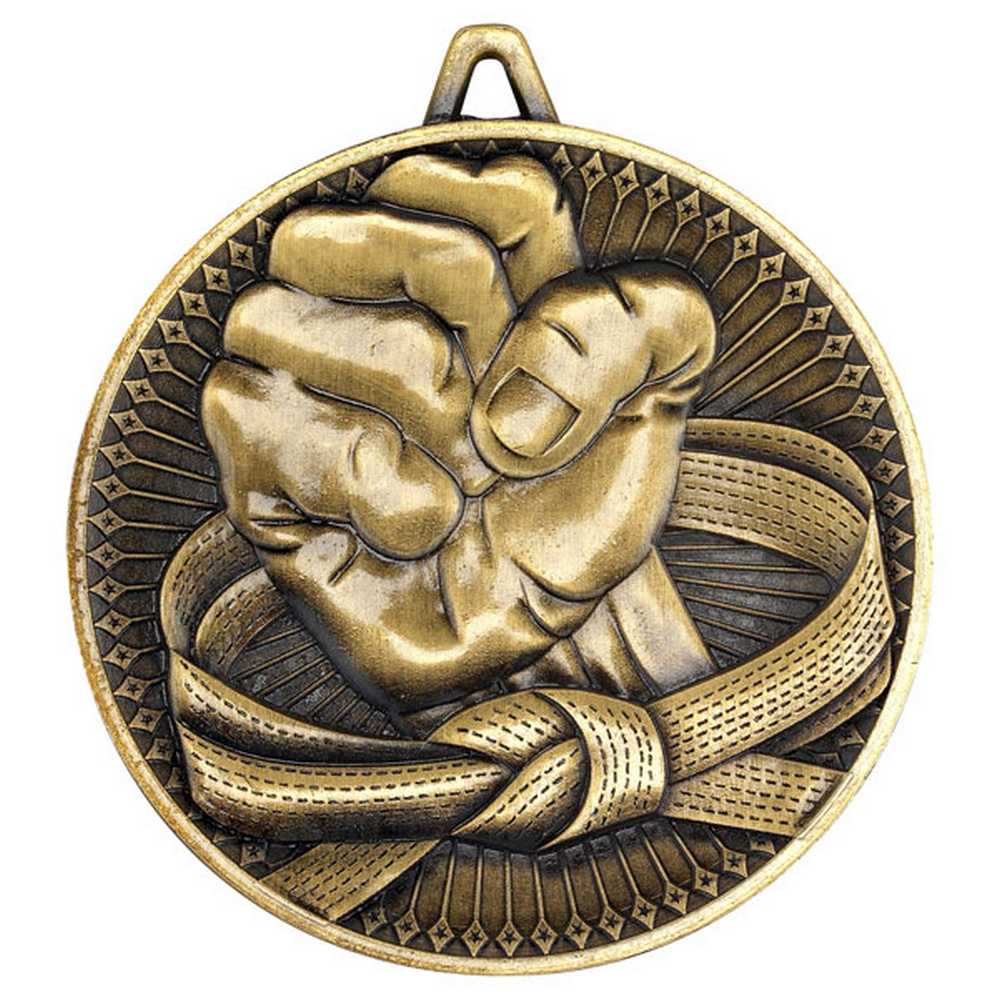 MARTIAL ARTS DELUXE MEDAL ANTIQUE GOLD - 2.35in