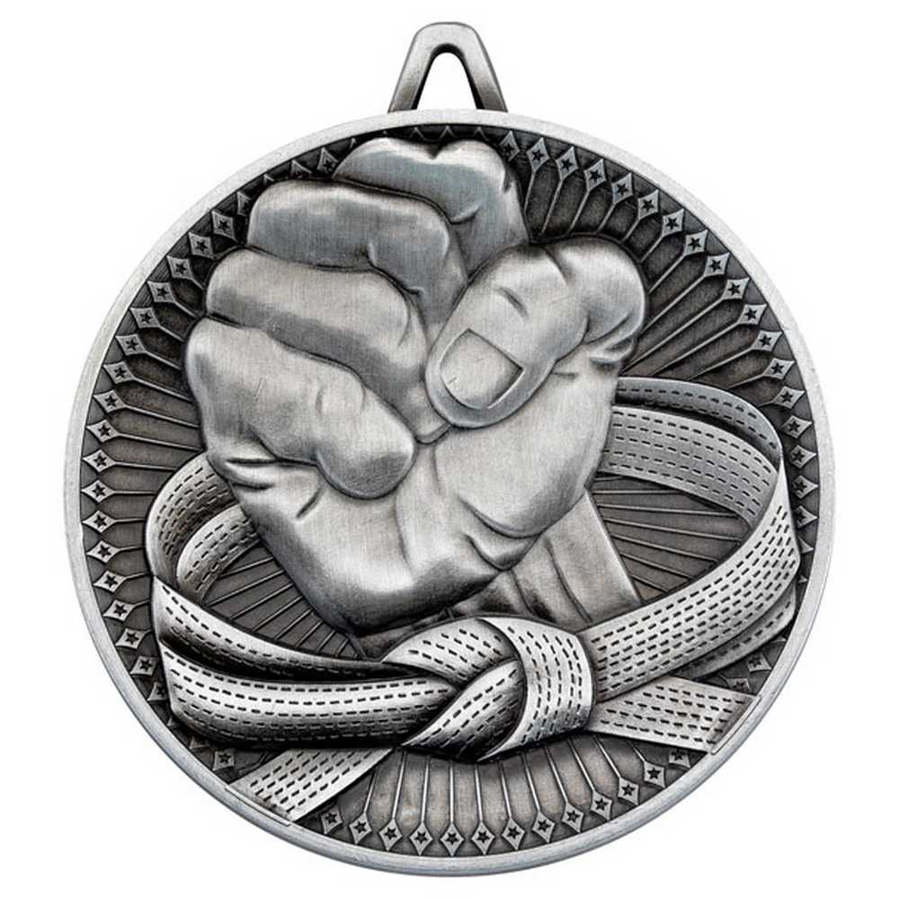 MARTIAL ARTS DELUXE MEDAL ANTIQUE SILVER - 2.35in