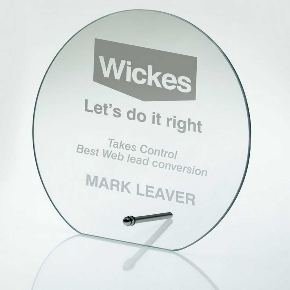 JADE GLASS ROUND PLAQUE WITH METAL STAND (4mm THICK) - 5in