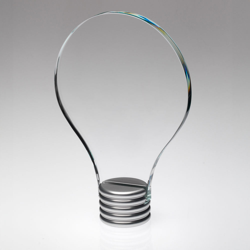 CLEAR GLASS LIGHTBULB PLAQUE ON METAL SCREW BASE - 8.5in