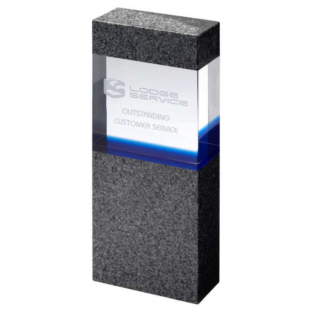 CLEAR/BLUE GLASS WITHIN GREY MARBLE COLUMN (35mm THICK X 80mm WIDE) - 7.25in