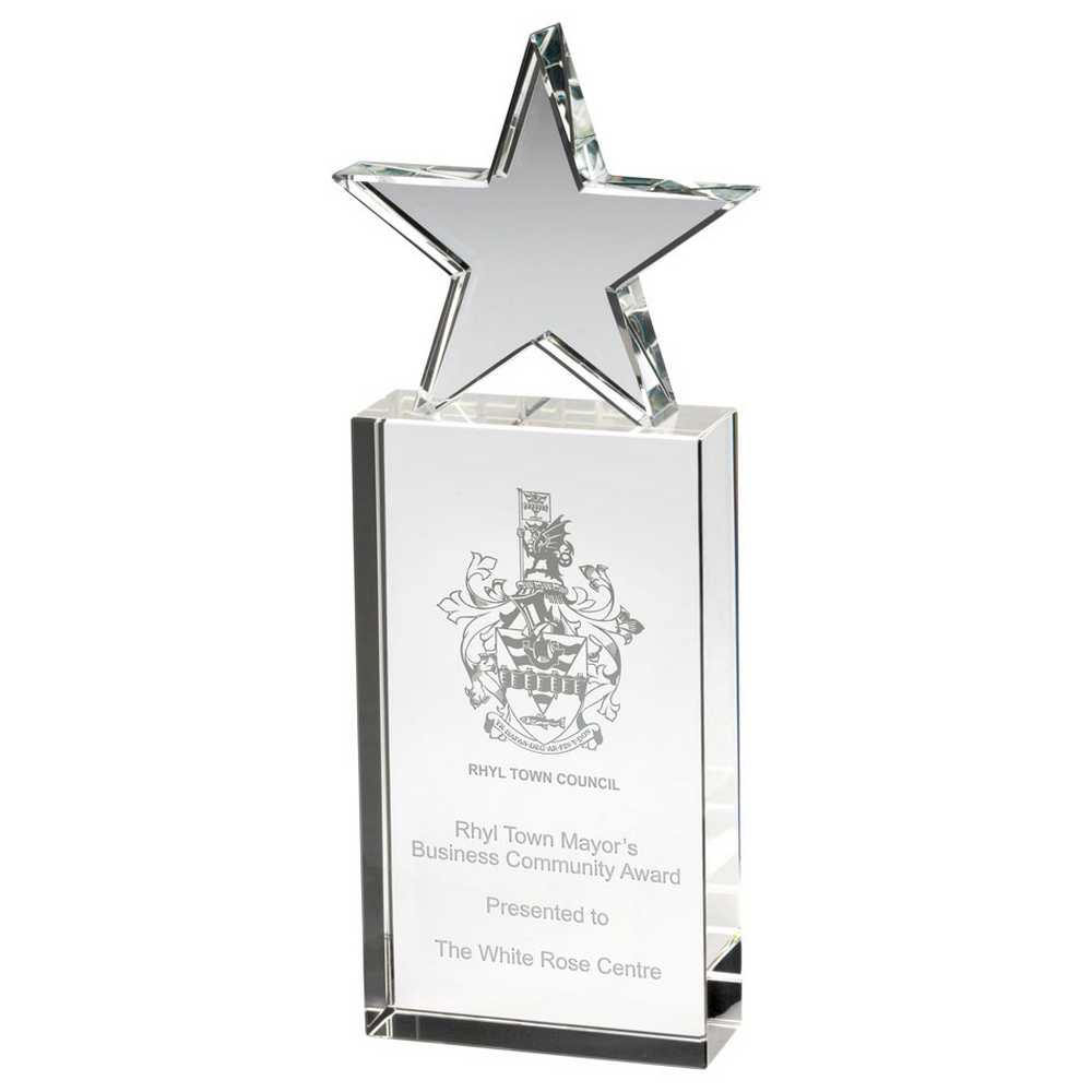 CLEAR GLASS BLOCK WITH GLASS STAR - 10in
