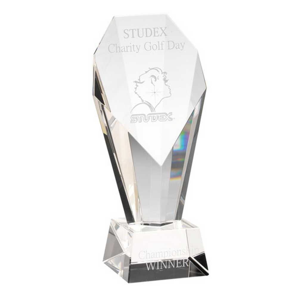 CLEAR GLASS OBELISK ON BASE - 7.5in