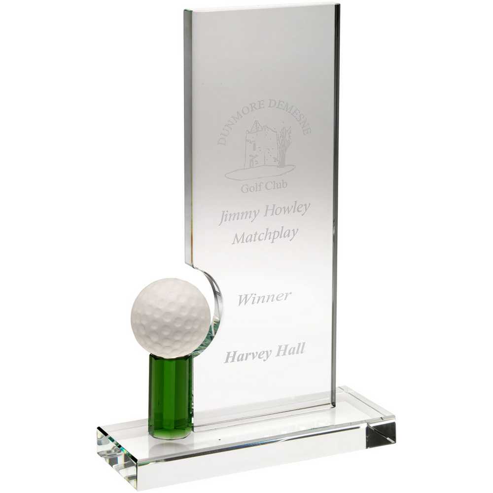 CLEAR/GREEN GLASS RECTANGLE WITH GOLF BALL (10mm THICK) - 8.75in
