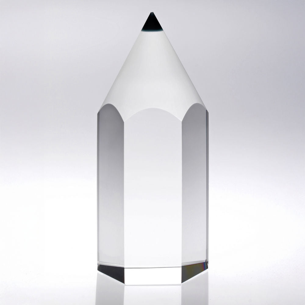 CLEAR GLASS CHUNKY PENCIL AWARD - 8in