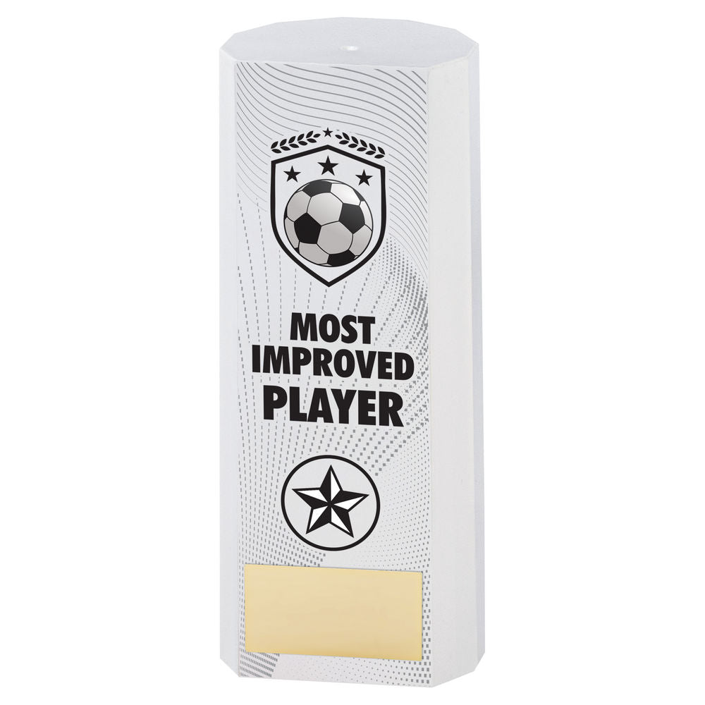 WHITE PLASTIC FILLED COLUMN FOOTBALL MOST IMPROVED PLAYER (1in CEN) - 6in