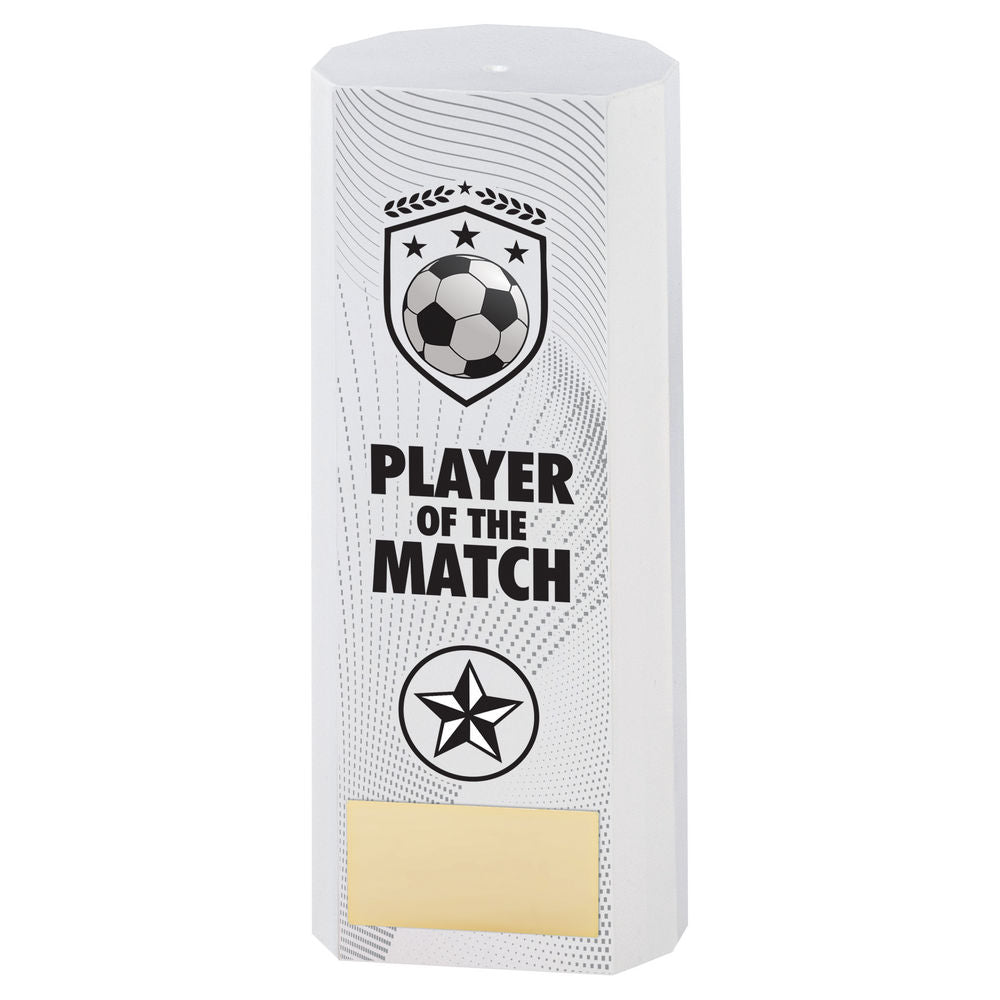 WHITE PLASTIC FILLED COLUMN FOOTBALL PLAYER OF THE MATCH (1in CEN) - 7in