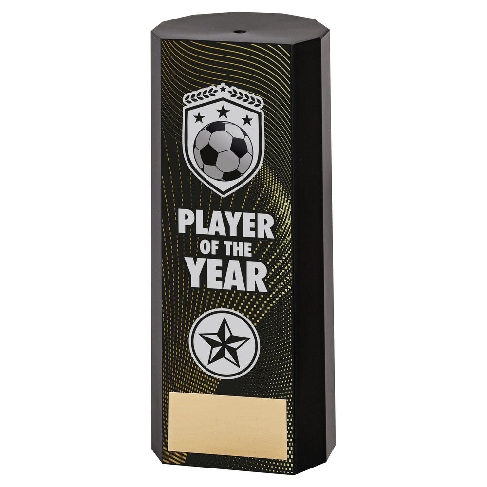 BLACK PLASTIC FILLED COLUMN FOOTBALL PLAYER OF THE YEAR (1in CEN) - 7in
