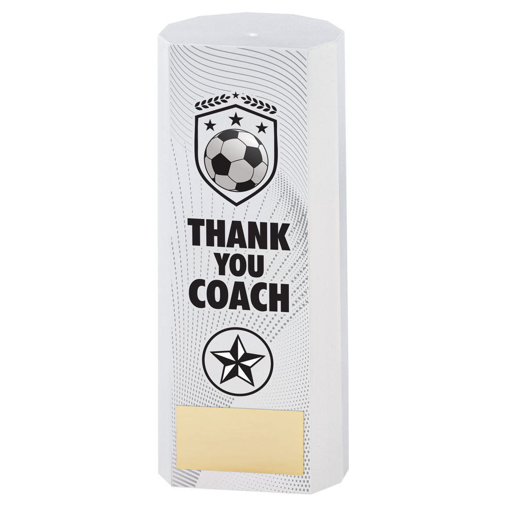 WHITE PLASTIC FILLED COLUMN FOOTBALL THANK YOU COACH (1in CEN) - 6in