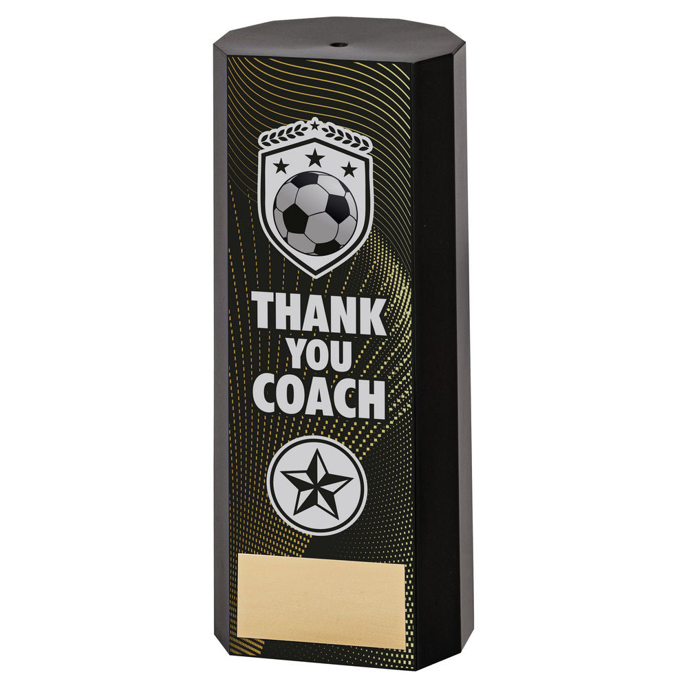 BLACK PLASTIC FILLED COLUMN FOOTBALL THANK YOU COACH (1in CEN) - 7in