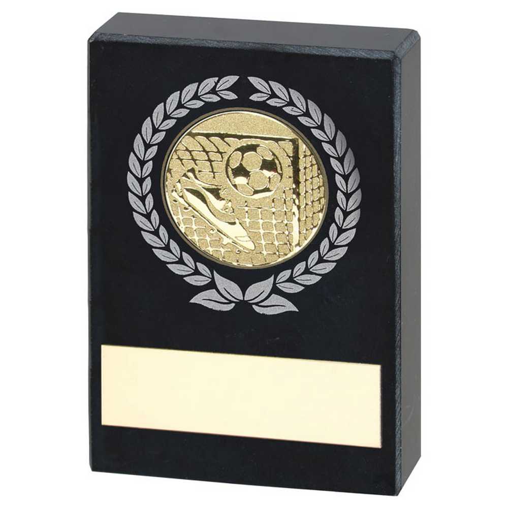 BLACK MARBLE WITH SILVER/GOLD WREATH, FOOTBALL INSERT AND PLATE - 2.5x1.75in