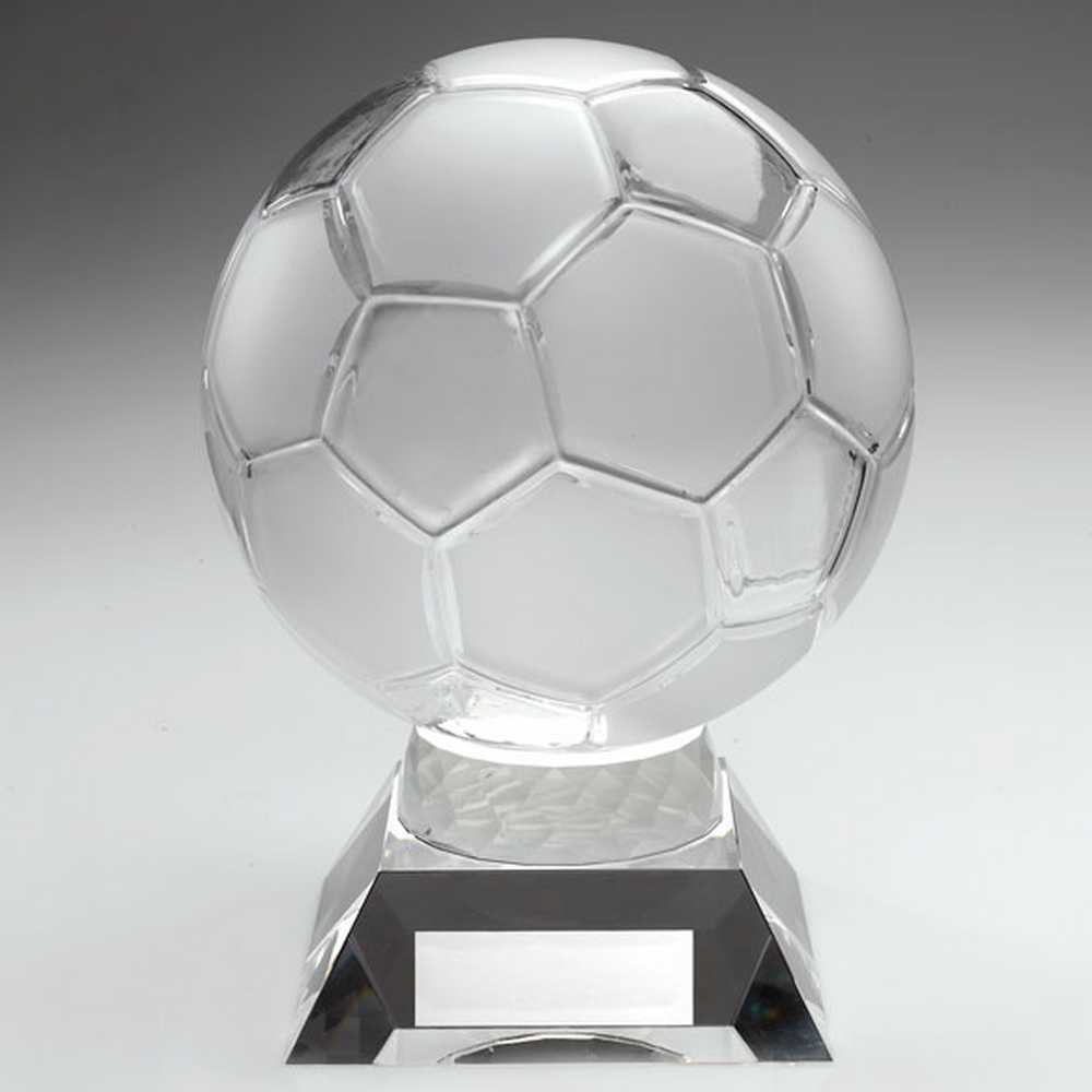 LARGE CLEAR GLASS FOOTBALL WITH PLATE - 6.5in