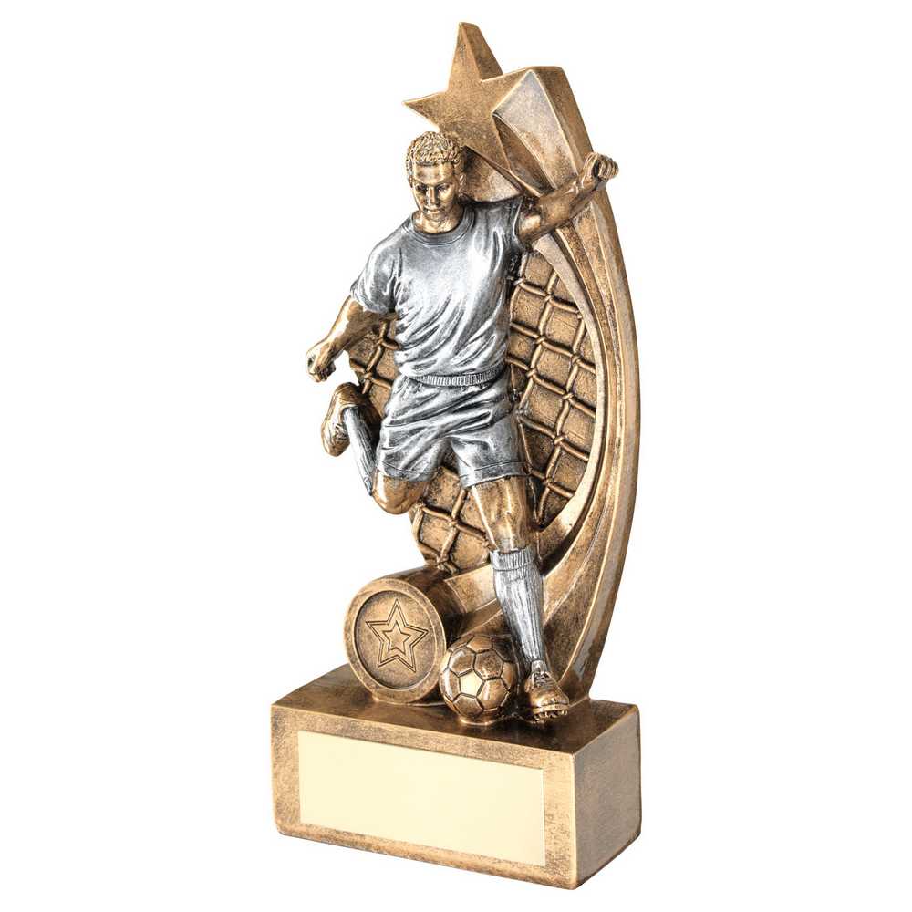 BRZ/PEW MALE FOOTBALL FIGURE ON STAR NET BACKING WITH PLATE (1in CENTRE) - 10.5"