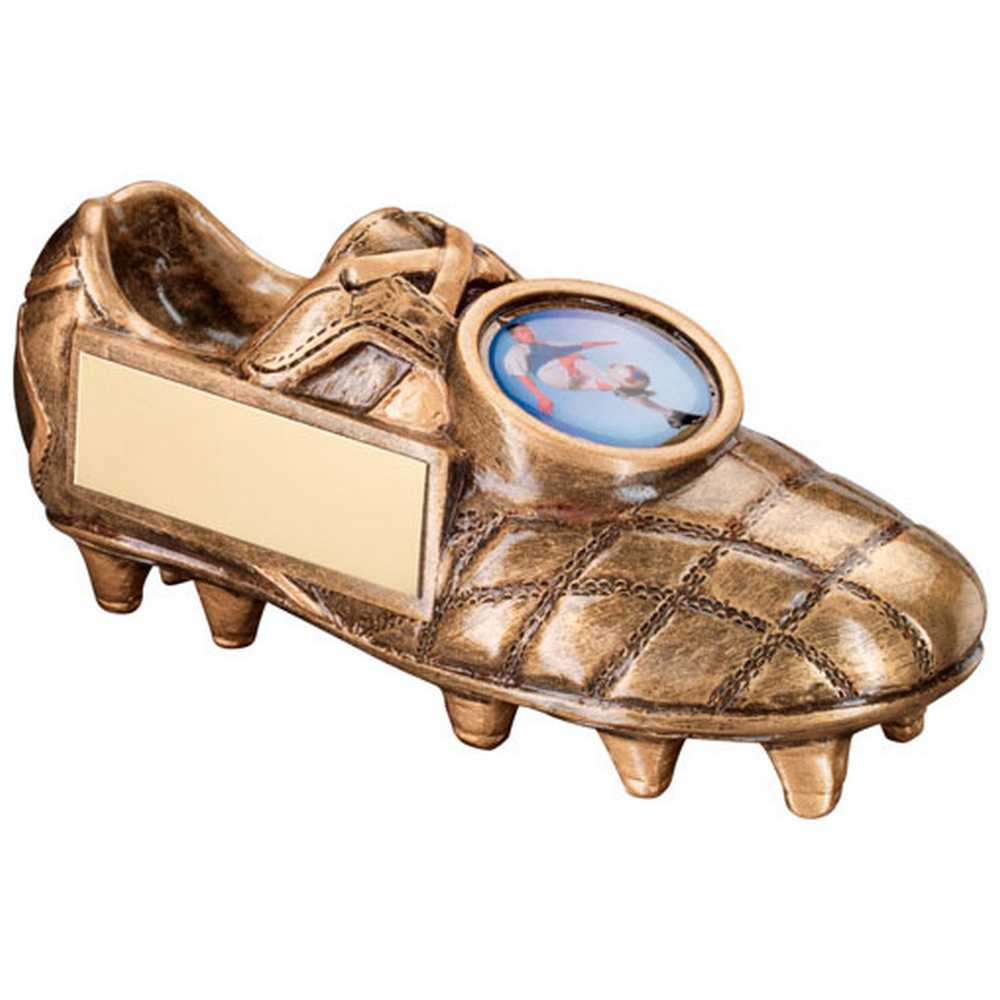 BRZ/GOLD FOOTBALL BOOT WITH PLATE (1in CENTRE) - 6 x 2.75in