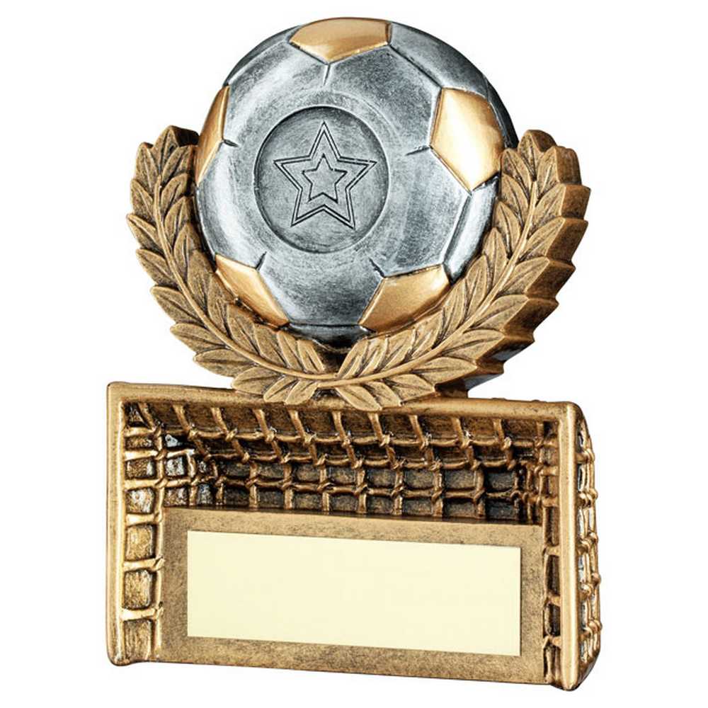 BRZ/PEW/GOLD MINI FOOTBALL WREATH ON NET WITH PLATE (1in CENTRE) - 4.75in