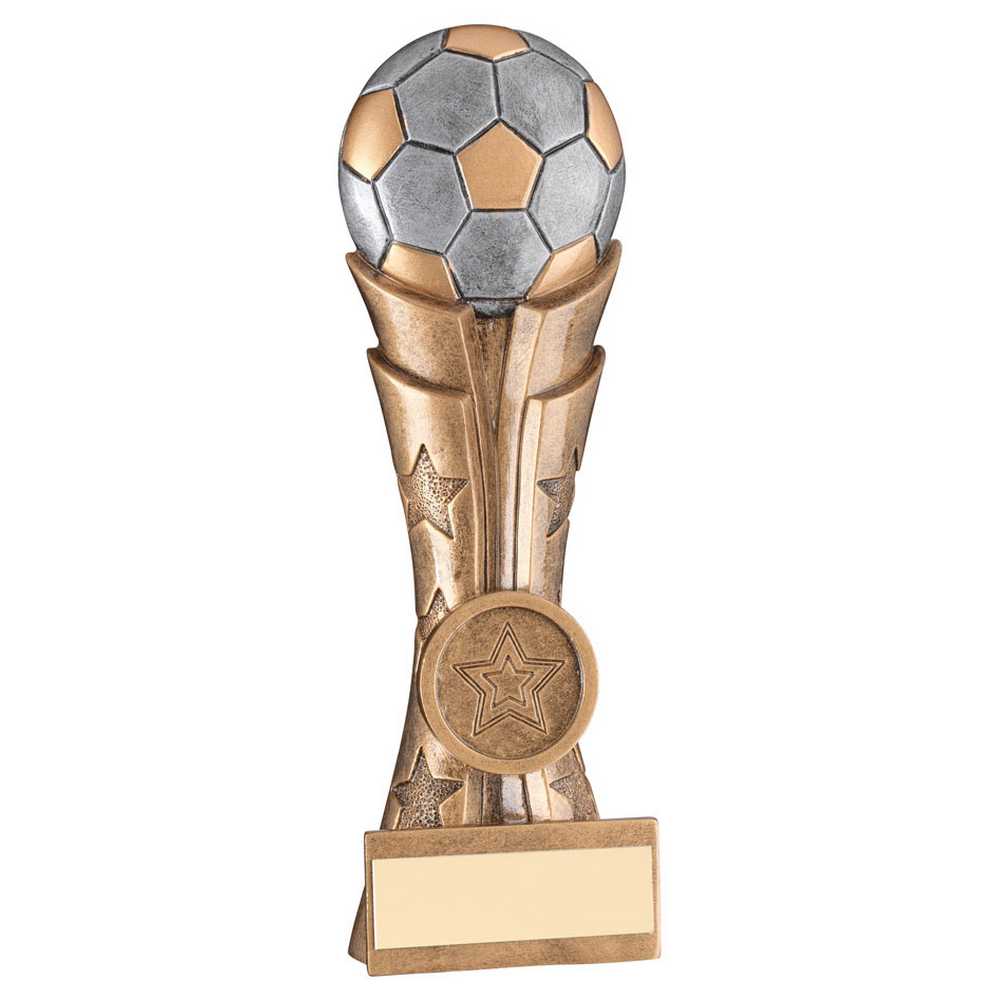 BRZ/PEW/GOLD FOOTBALL ON FLUTED FLATBACK WITH PLATE (1in CENTRE) - 5in