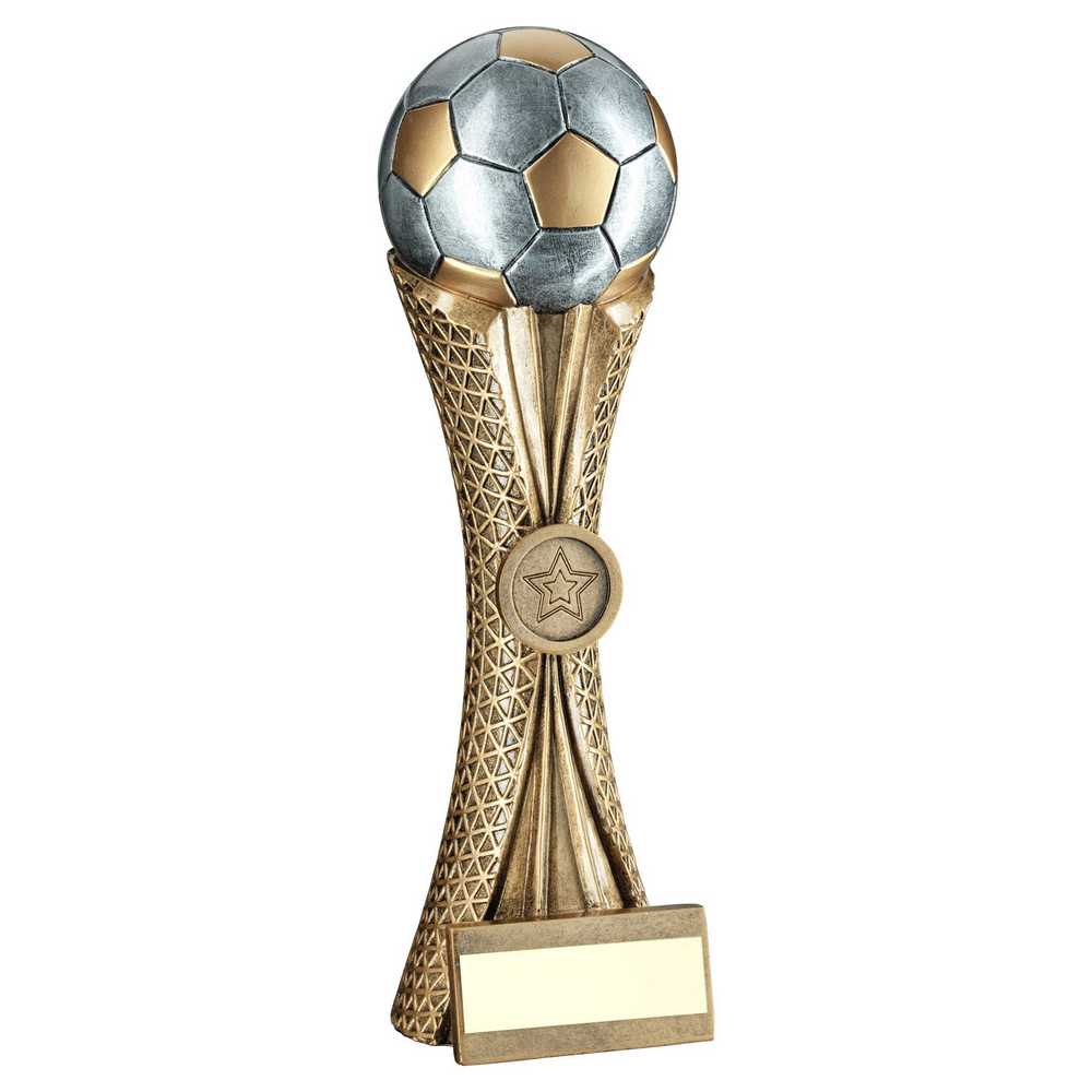 BRZ/PEW/GOLD FOOTBALL ON TRI-MESH COLUMN WITH PLATE (1in CENTRE) - 8.75in