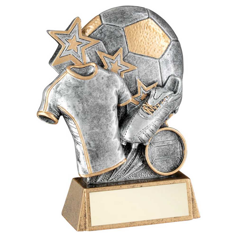 PEW/GOLD FOOTBALL WITH BOOT AND SHIRT ON BRZ BASE WITH PLATE (1in CEN) - 7.25"