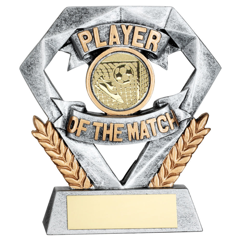 PEW/GOLD PLAYER OF THE MATCH MINI DIAMOND WITH FOOTBALL INSERT & PLATE - 4in