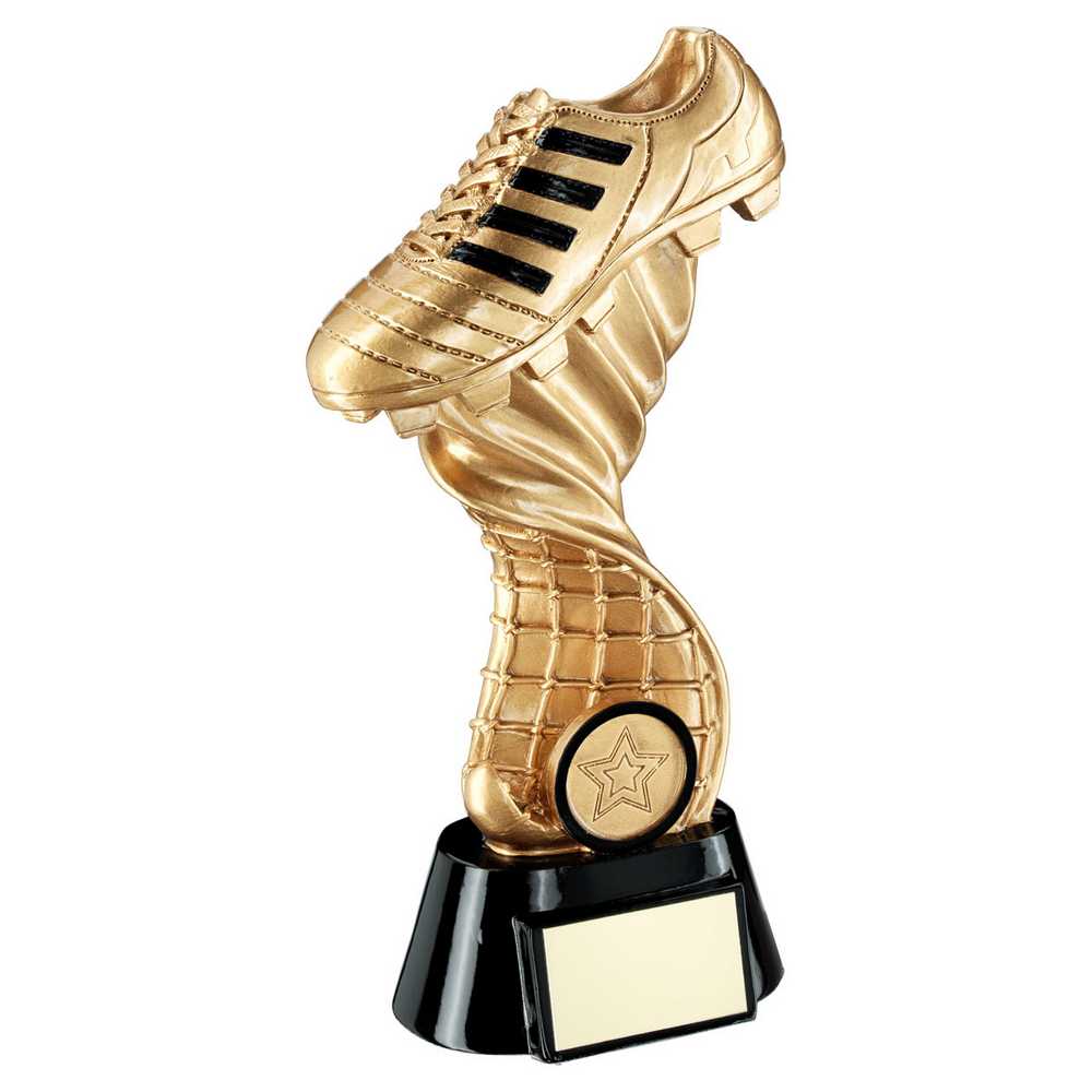 GOLD/BLACK FOOTBALL BOOT ON TWISTED NET WITH PLATE (1in CENTRE) - 6in