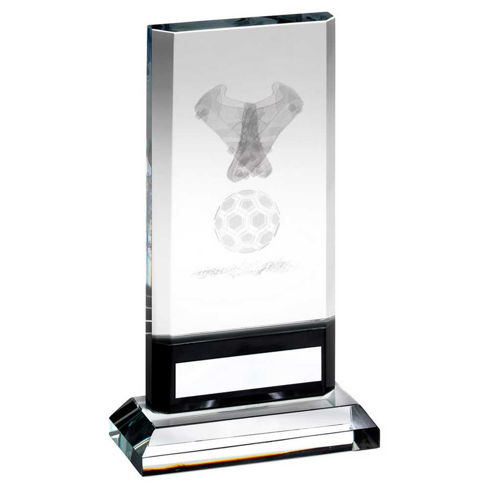 CLEAR/BLACK GLASS WITH LASERED FOOTBALL IMAGE AND PLATE (15mm THICK) - 6.75in