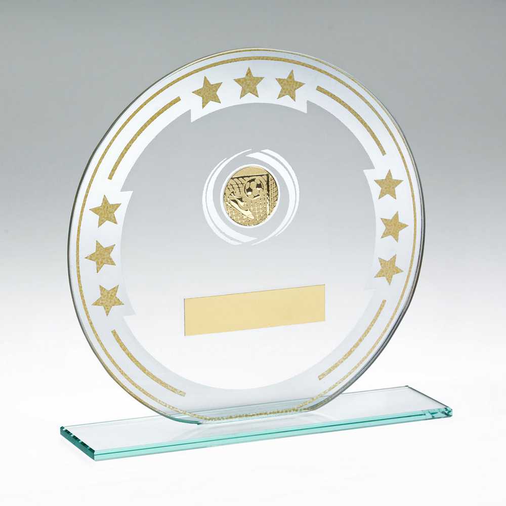 JADE/SILVER/GOLD ROUND GLASS WITH FOOTBALL INSERT AND PLATE - 7in