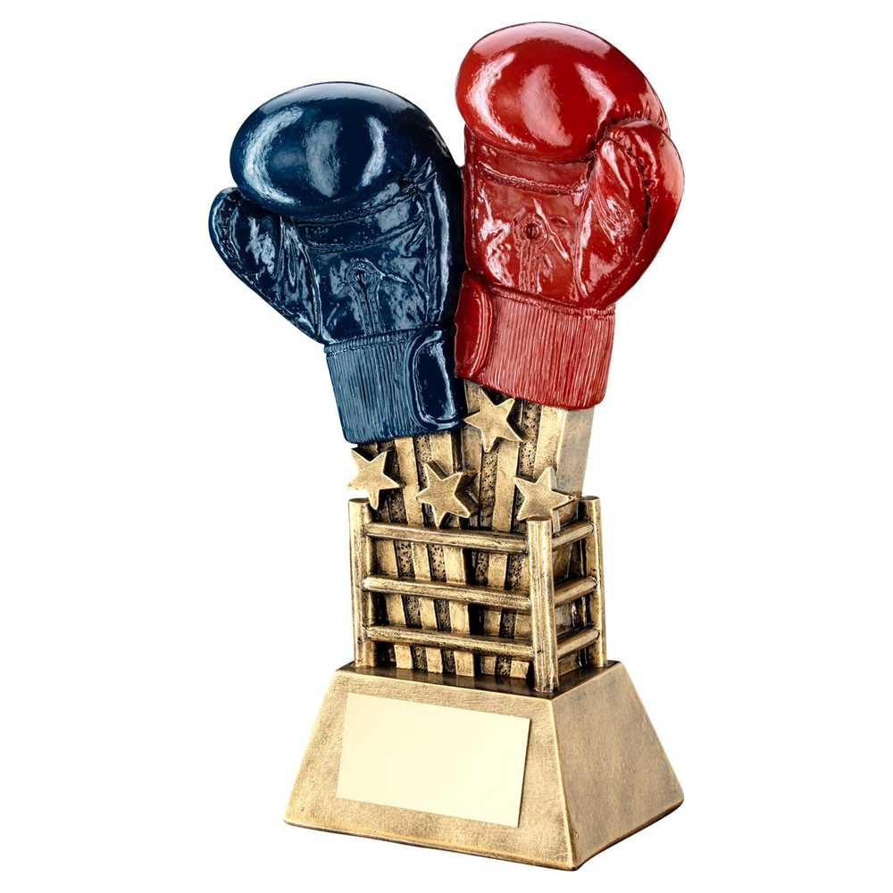 BRZ/GOLD/RED/BLUE BOXING GLOVES STAR BURST WITH RING BASE WITH PLATE - 7.75in
