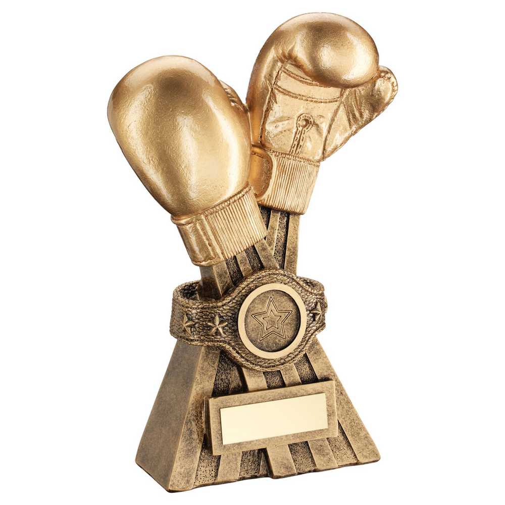 GOLD/BRZ BOXING GLOVES WITH BELT WITH PLATE (1in CENTRE) - 6in