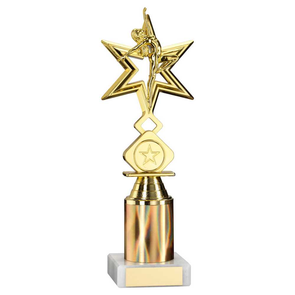GOLD 'DANCE/GYM' STAR FIGURE ASSEMBLED ON MARBLE (1" CEN/1" TUBE) - 8in