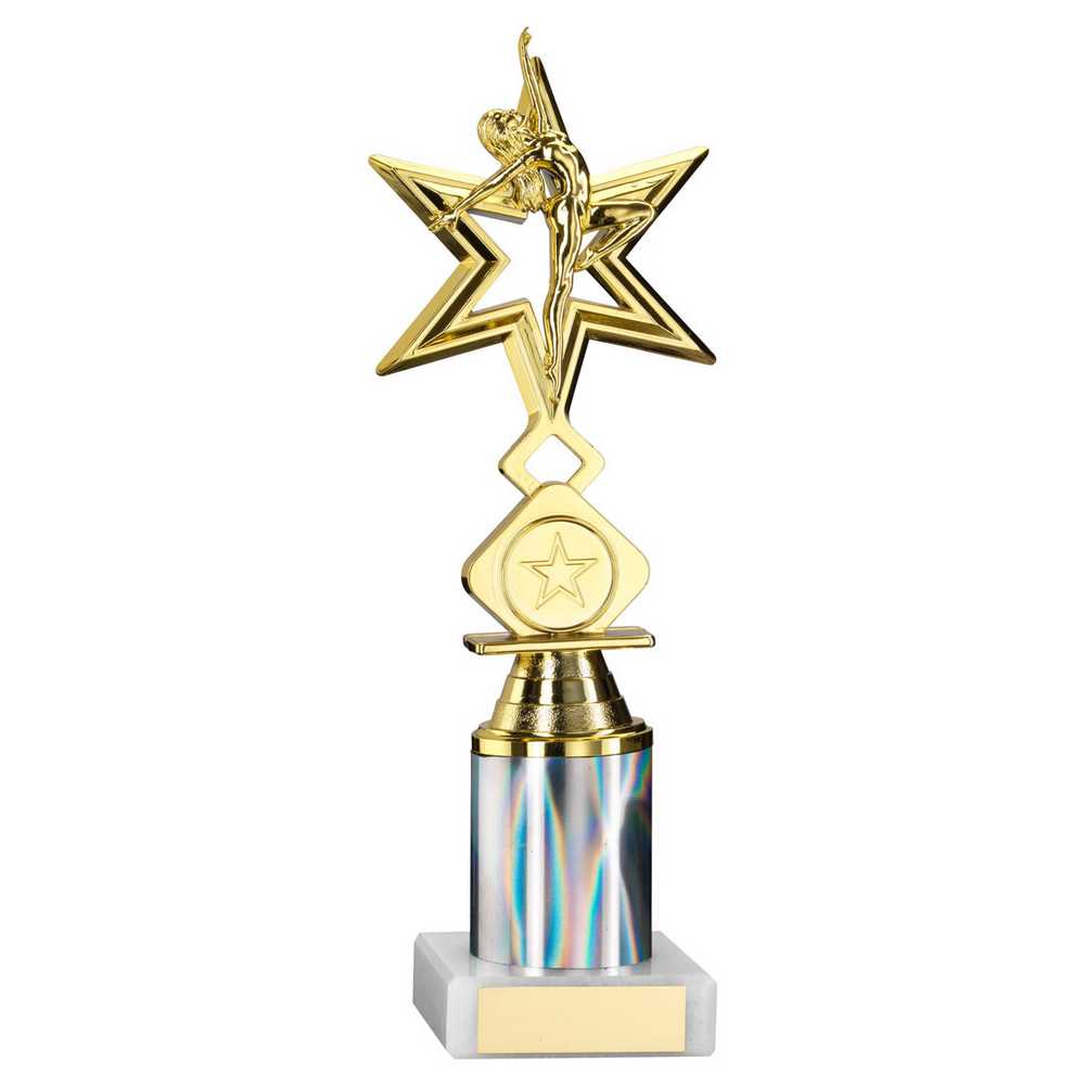 GOLD/SILVER 'DANCE/GYM' STAR FIGURE ASSEMBLED ON MARBLE (1" CEN/2" TUBE) - 9in