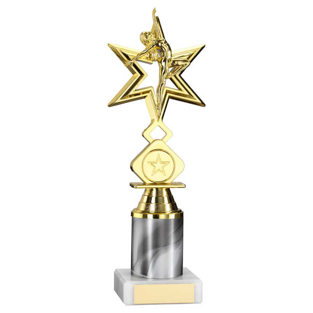 GOLD/WHITE 'DANCE/GYM' STAR FIGURE ASSEMBLED ON MARBLE (1" CEN/2" TUBE) - 9in